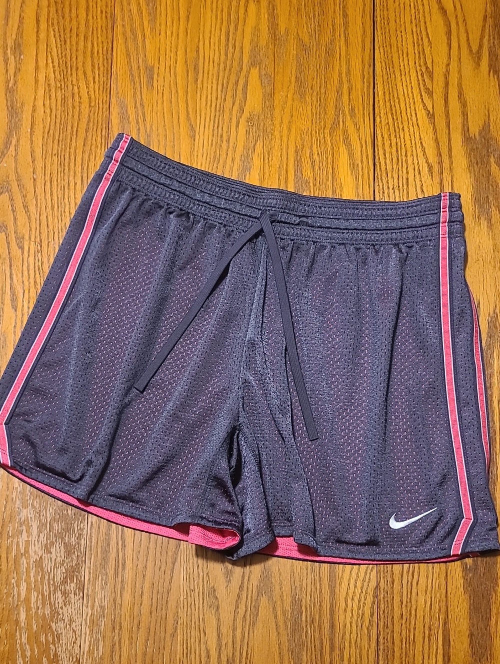 Nike Women's Black Athletic Mesh Shorts with Pink Trim - Large